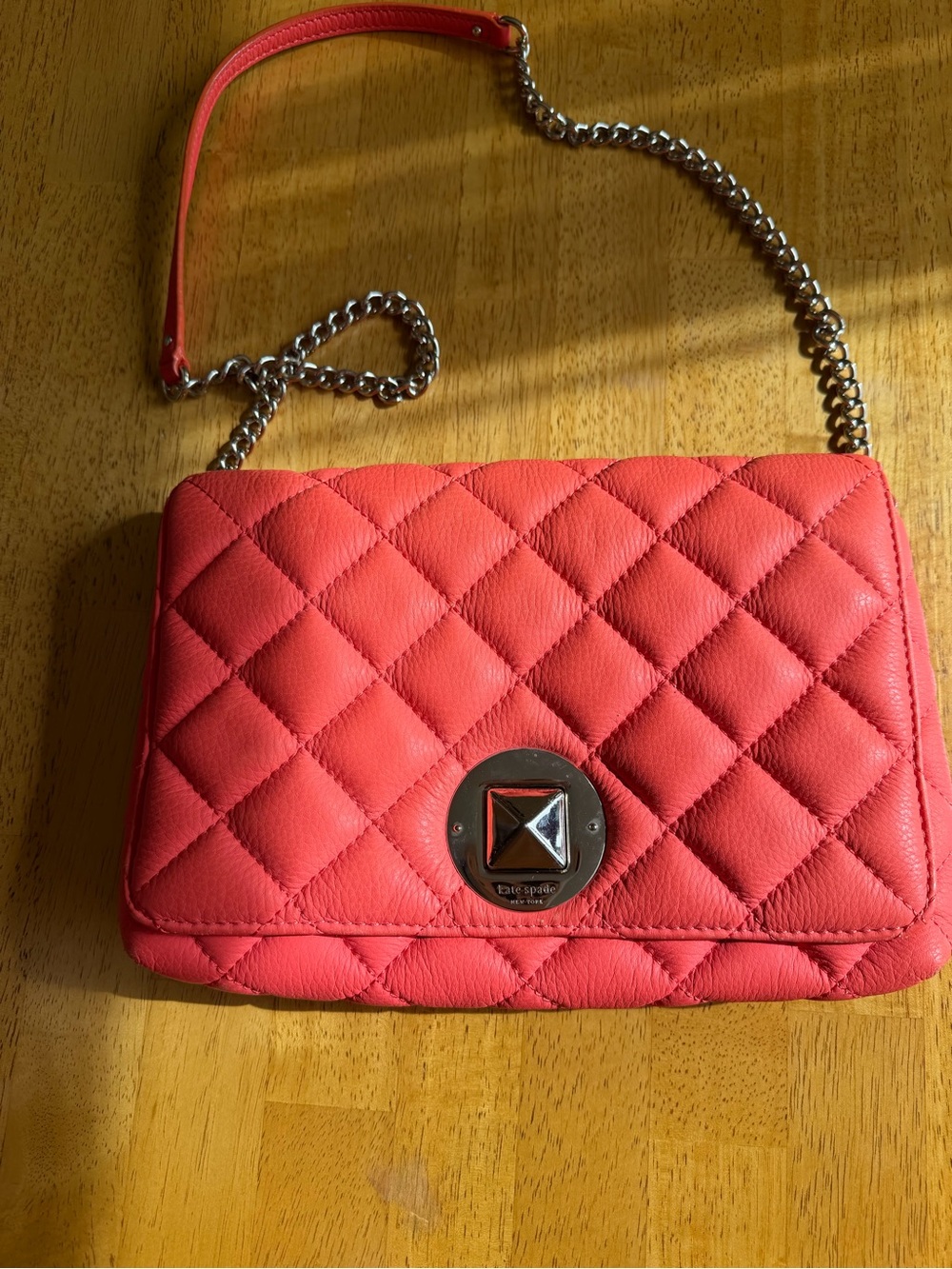 Kate Spade Gold Coast Meadow Quilted Leather Crossbody Bag Coral Flap Chain